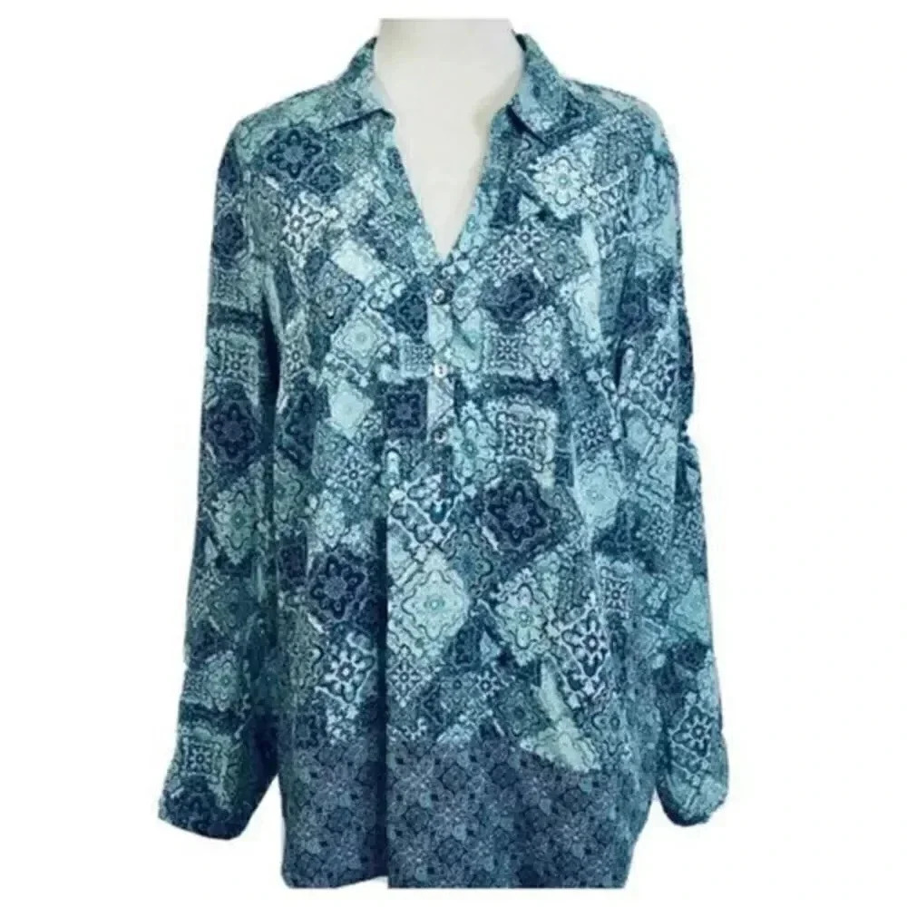 J Jill 3/4 button collar top size large